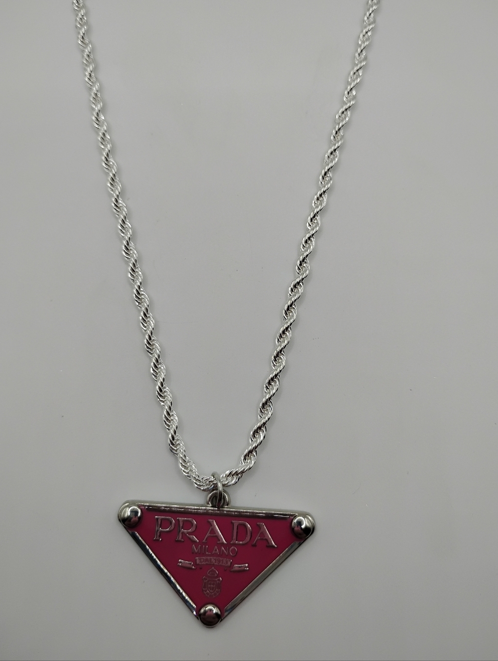 Prada Fushia Authentic Charm On A 925 Sterling Silver Rope Necklace - Picture 3 of 13